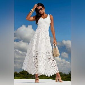 Boston Proper Mixed Media Lace Pom Pom Dress Midi Sundress Small